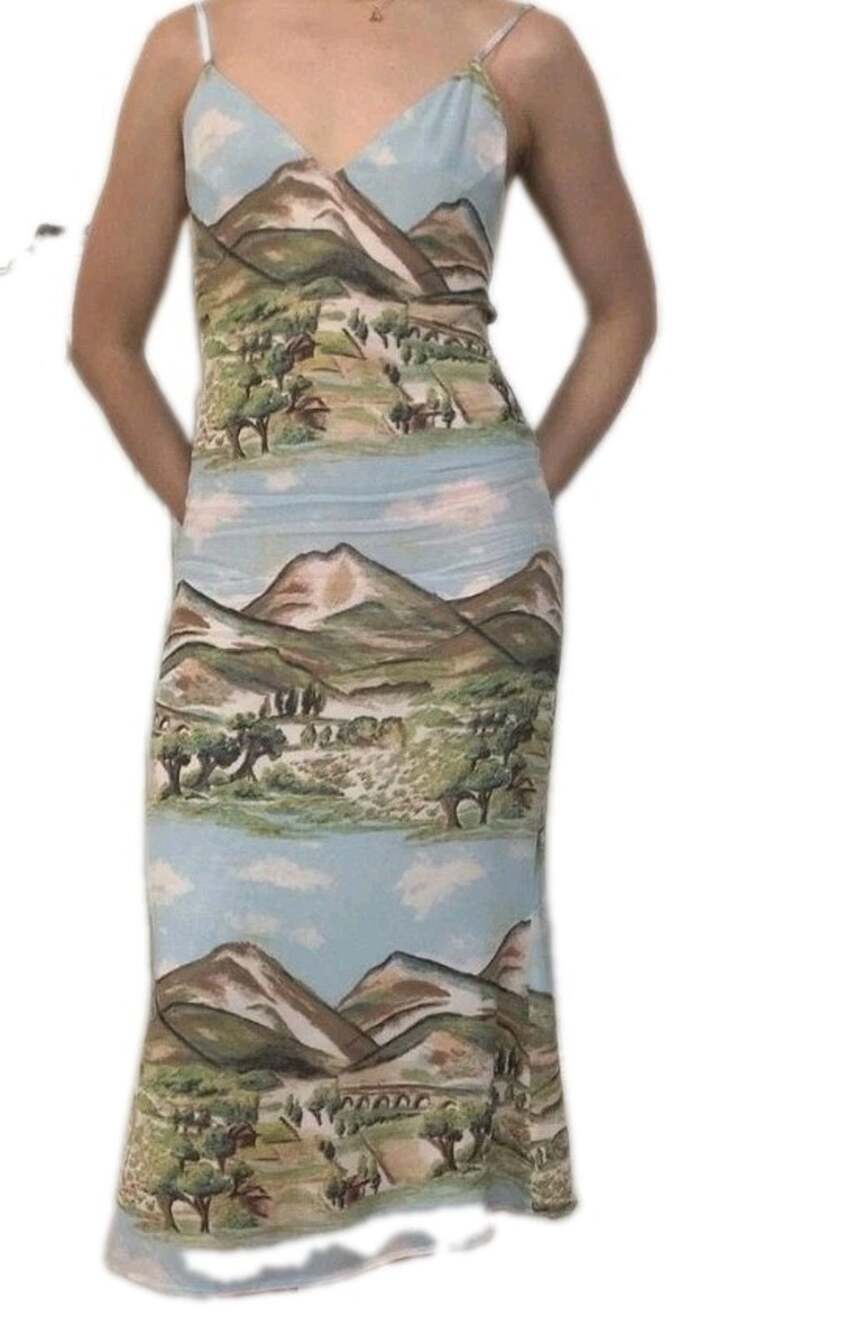 Reformation Scenic Landscape Green Mountains Halter Neck Midi Dress Size 0